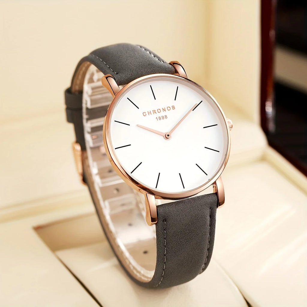 Minimalist Men’s Leather Watch – Luxury Quartz Style (Black/Brown)