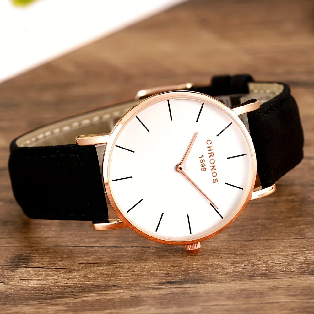 Minimalist Men’s Leather Watch – Luxury Quartz Style (Black/Brown)