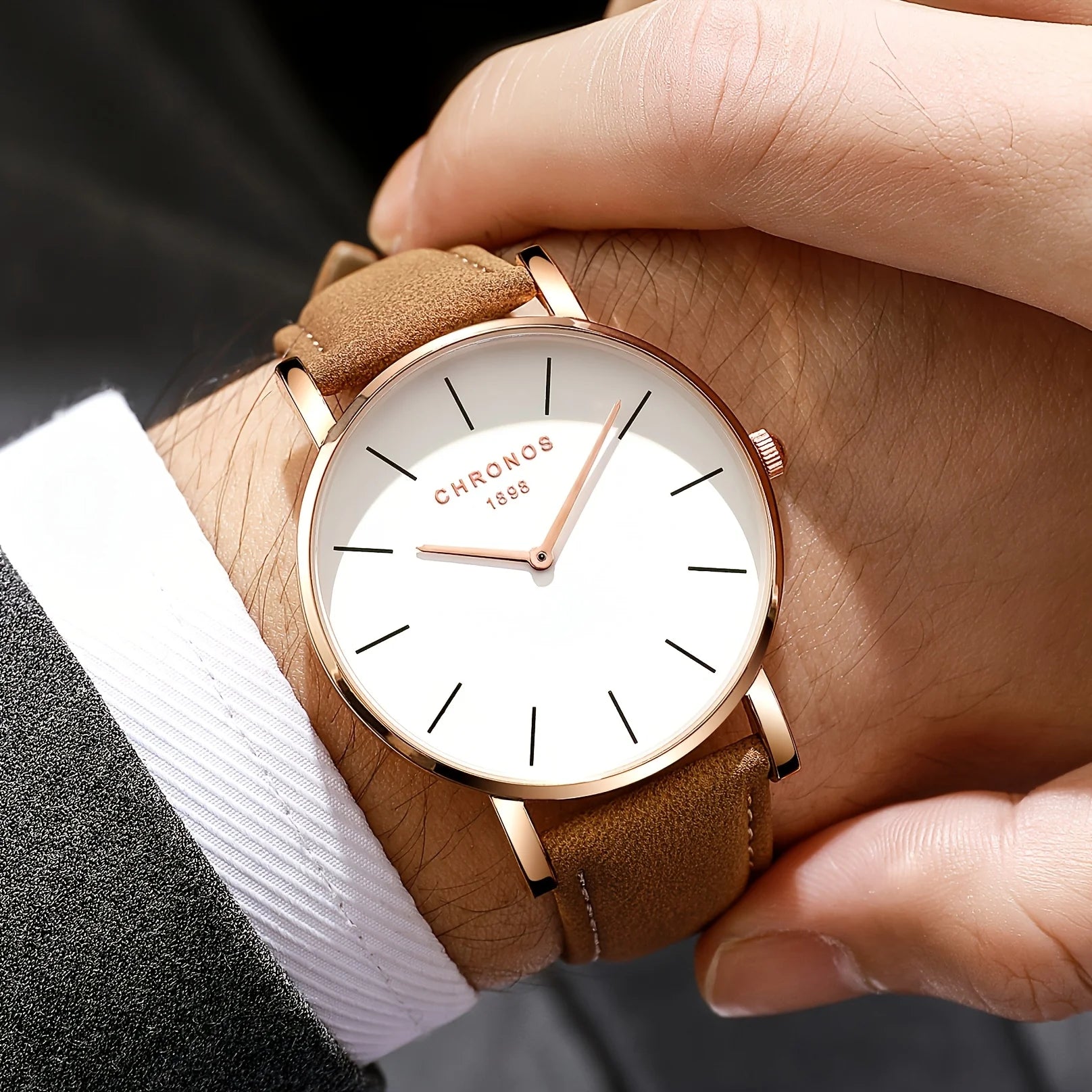 Minimalist Men’s Leather Watch – Luxury Quartz Style (Black/Brown)