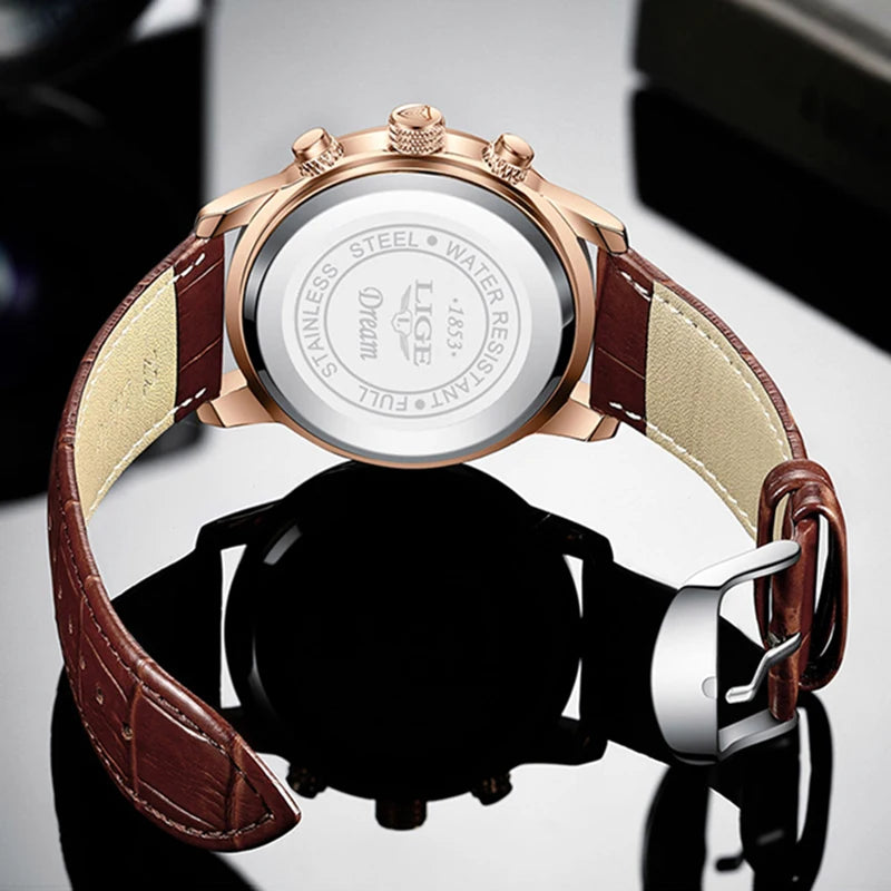 LIGE Luxury Women's Watch Fashion Leather Waterproof Luminous Watch For Women Casual Sports Date Quartz Chronograph Montre Femme