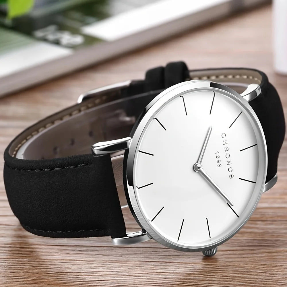 Minimalist Men’s Leather Watch – Luxury Quartz Style (Black/Brown)