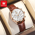 OLEVS 5523 Original Brand Women's Watches Fashion Waterproof Leather Strap Quartz Watch for Lady Chronograph Luminous Wristwatch